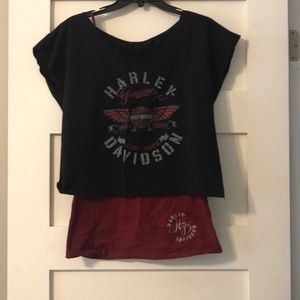 Harley Davison black crop top with red under tank